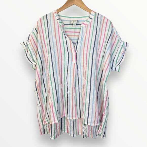 St. John’s Bay Stripe Blouse Women’s Large Multicolor Short Sleeve - Picture 1 of 4
